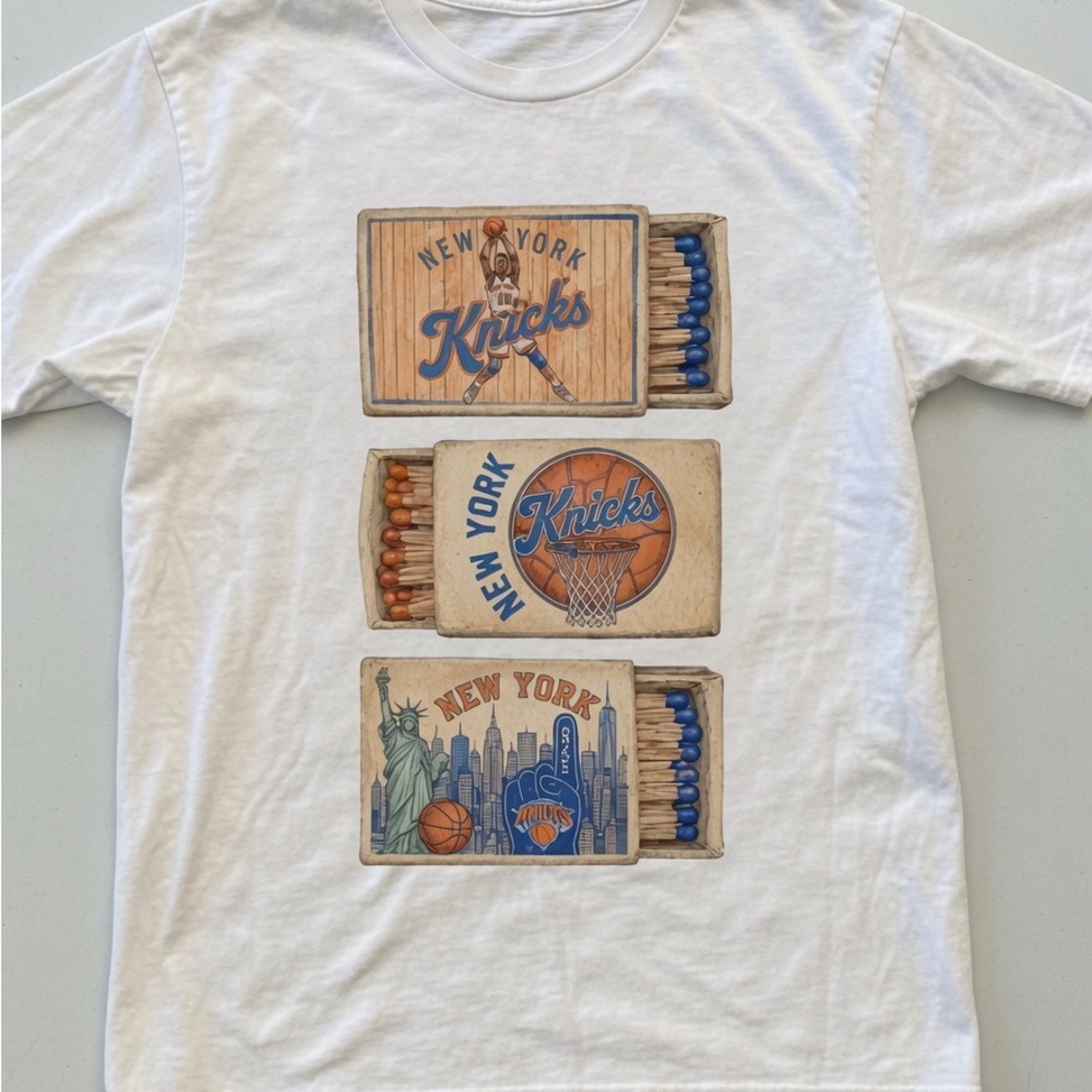Gildan White New York Knicks Vintage Matchbox Graphic T-Shirt